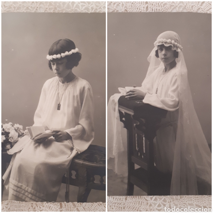 Fotograf&iacute;a antigua: Lote 2 antigua fotograf&iacute;a estudio ni&ntilde;a Comuni&oacute;n