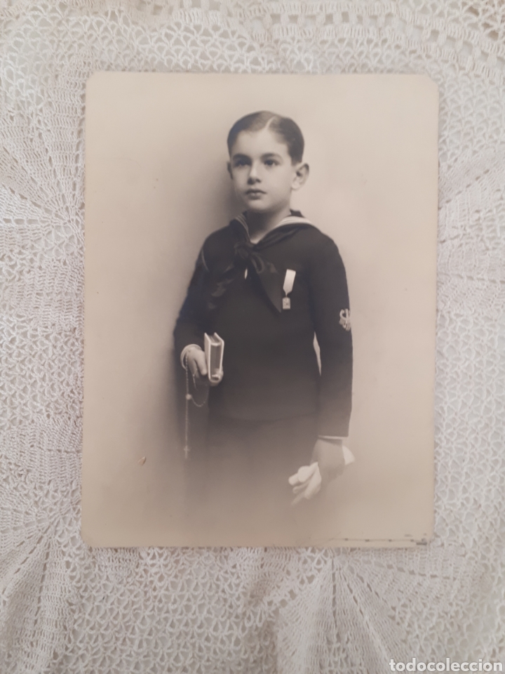 Fotograf&iacute;a antigua: Antigua fotograf&iacute;a estudio ni&ntilde;o Comuni&oacute;n marinero