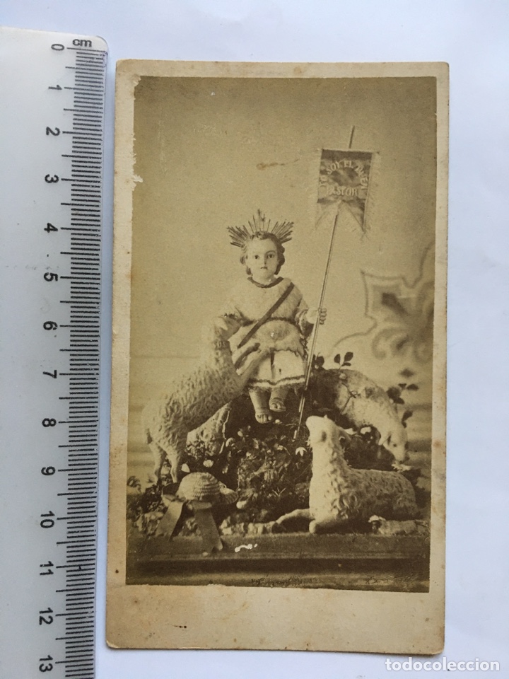 Antique Photography: FOTO ALBUMINA ESTAMPA. EL BUEN PASTOR, NI&Ntilde;O. FOT&Oacute;GRAFO?. H. 1890?.
