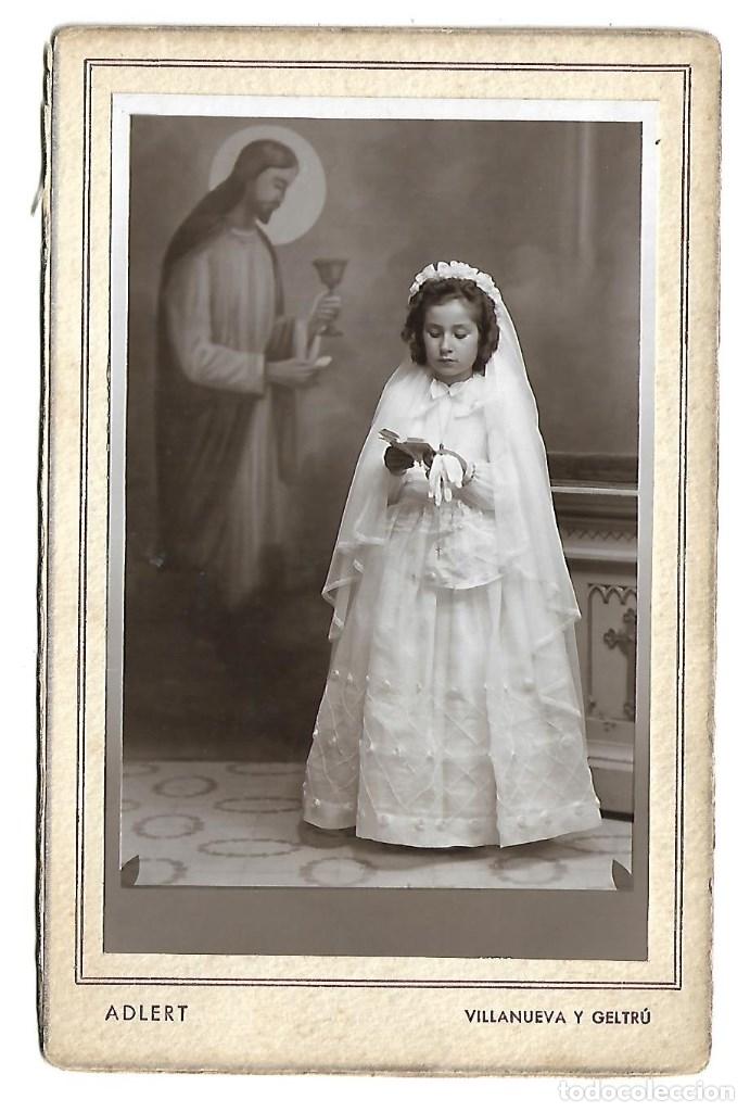 Alte Fotografie: 2212-EXTRAORDINARIA FOTOGRAFIA ANTIGUA- NI&Ntilde;A DE COMUNION -FOTO- ADLERT -VILLANUEVA Y GELTRU