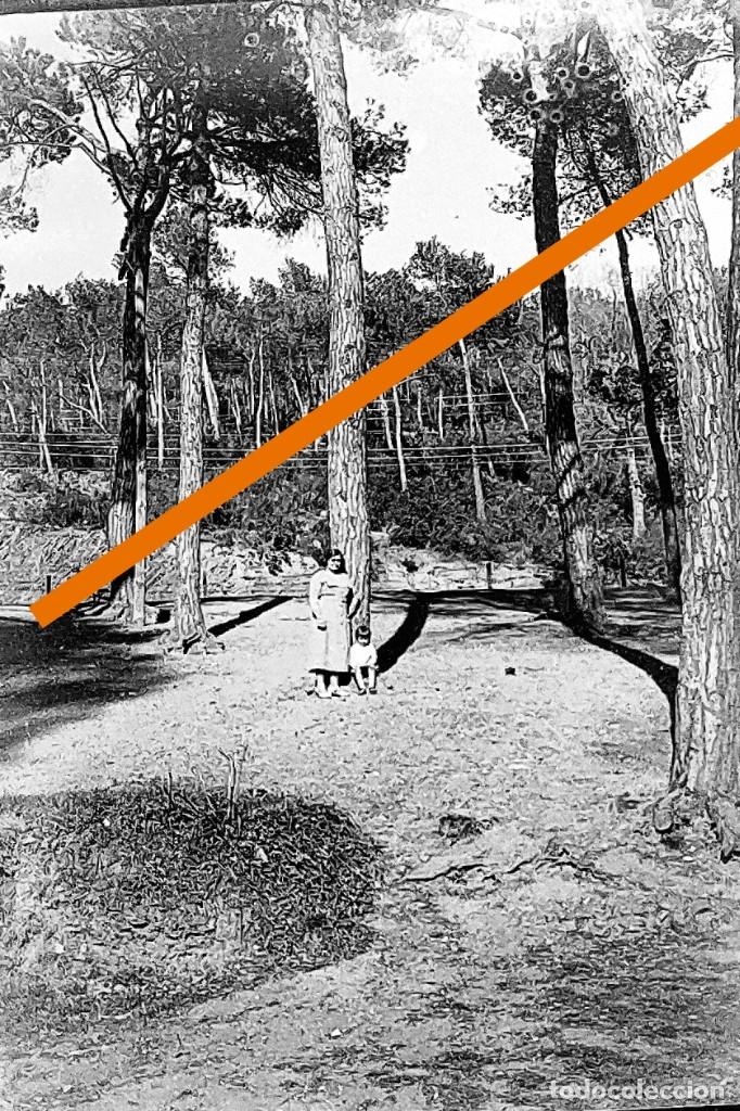Fotograf&iacute;a antigua: Antiguo negativo o clich&eacute; de fotograf&iacute;a. Cristal. Se&ntilde;orita y Ni&ntilde;o. En el campo. Antigua.