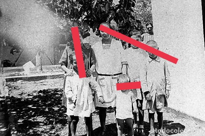 Fotografia antica: antiguo negativo o clich&eacute; de fotograf&iacute;a. Ni&ntilde;os. Cristal. Antigua.
