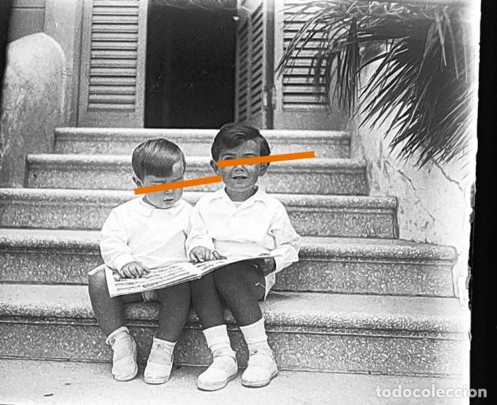 Fotografia antiga: negativo de fotograf&iacute;a estereosc&oacute;pica. cristal. Ni&ntilde;o. llavaneres. A&ntilde;os 20/30. Antigua