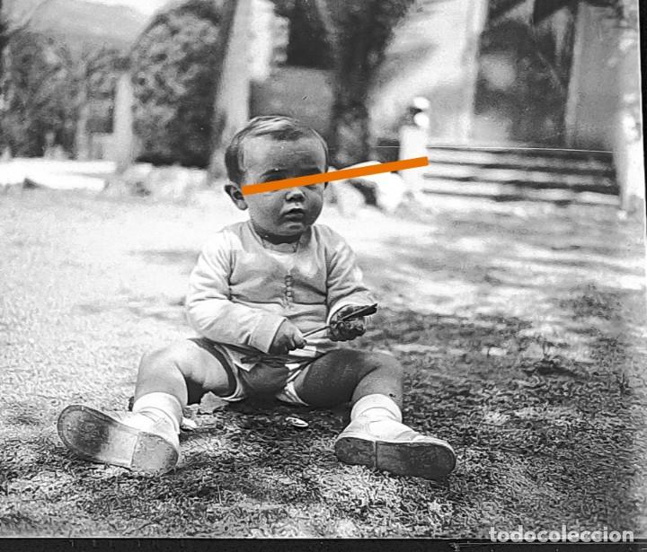 Fotografia antica: negativo de fotograf&iacute;a estereosc&oacute;pica. cristal. Ni&ntilde;o en el jard&iacute;n. llavaneres. A&ntilde;os 20/30. Antigua