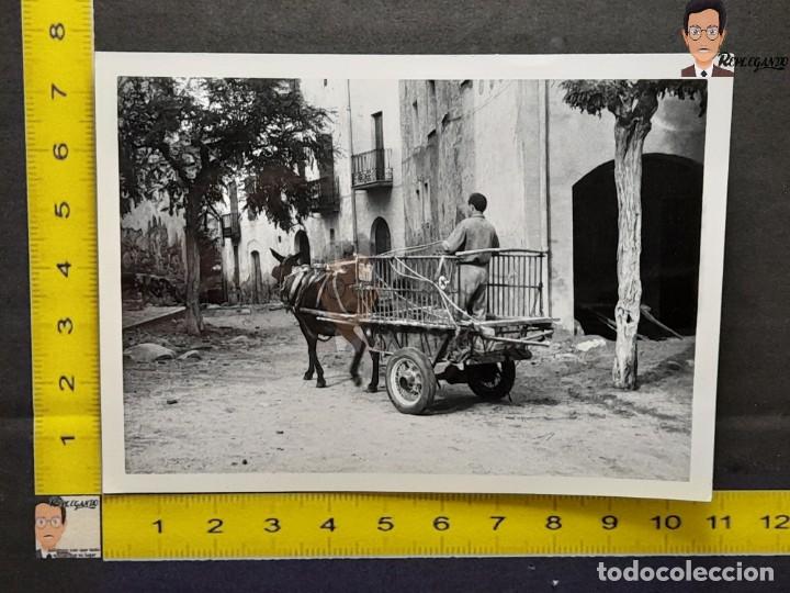 Alte Fotografie: HOMBRE CON SU CARRETA / FOTO ANTIGUA EN BLANCO Y NEGRO - A&Ntilde;OS 60/70 - CABALLO / ASNO / BURRO