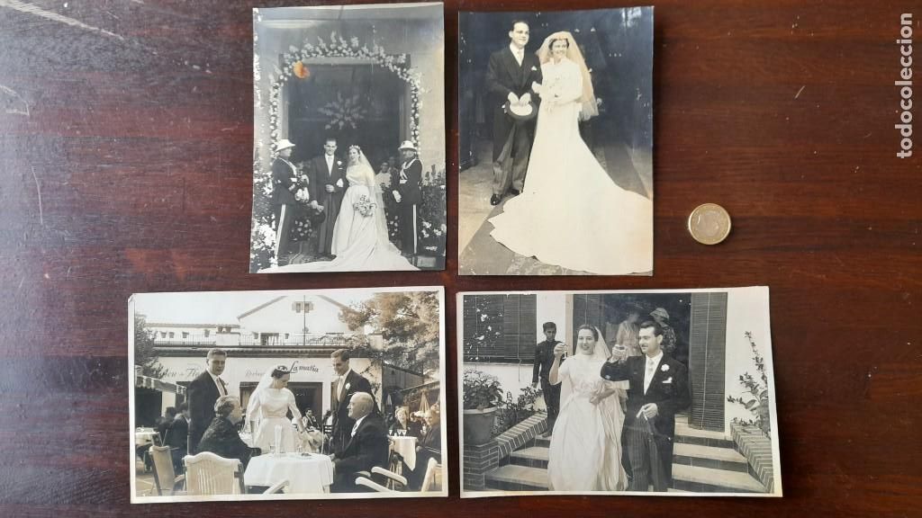 Fotograf&iacute;a antigua: Un retratado boda engalanada con flores y pareja de urbanos de gala, 4 im&aacute;genes a elegir