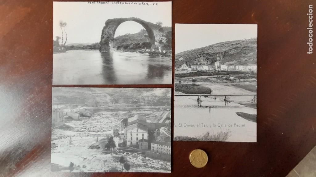 Fotografia antica: Una tarjeta postal imagen Pont trencat Castellfollit de la Roca 1915, tres im&aacute;genes a elegir