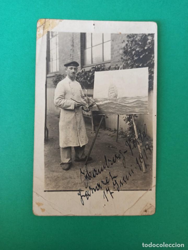 Fotografia antiga: Original fotografia antiguo pintor a identificar 1918