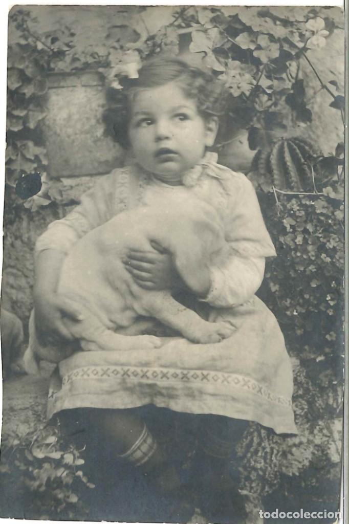 Photographie ancienne: Foto ni&ntilde;a con perro. Primera mitad s XX