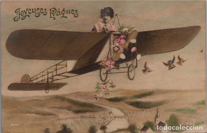 Fotograf&iacute;a antigua: Fotografia Fantas&iacute;a - Se&ntilde;orita en aeroplano - Antigua postal francesa 137x89+mm.