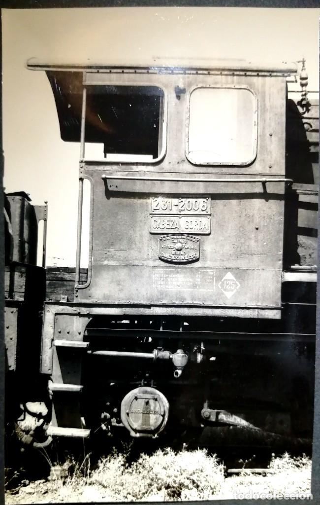 Fotograf&iacute;a antigua: Detalle locomotora Cabeza Gorda, fabricante Babcock Wilcox a&ntilde;o 1930