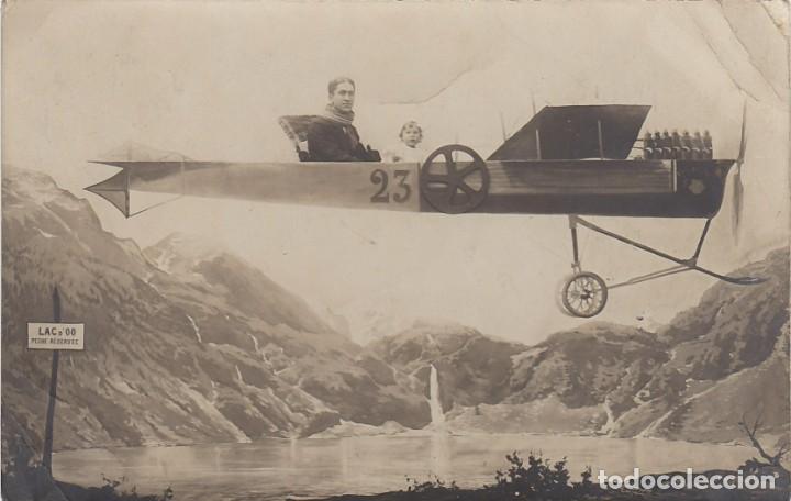 Fotograf&iacute;a antigua: Antigua Fotograf&iacute;a - Fantas&iacute;a - Padre e Hija en avi&oacute;n - Tarjeta Postal Francesa - 140x90mm.