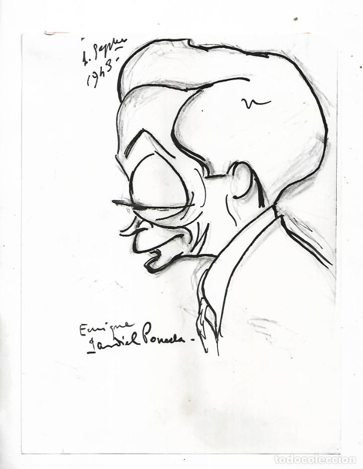Fotograf&iacute;a antigua: M38- CARICATURA DE JARDIEL PONCELA POR EL CARICATURISTA FRESNO EN 1.943 FOTO DEL 21 - 8 - 1.971