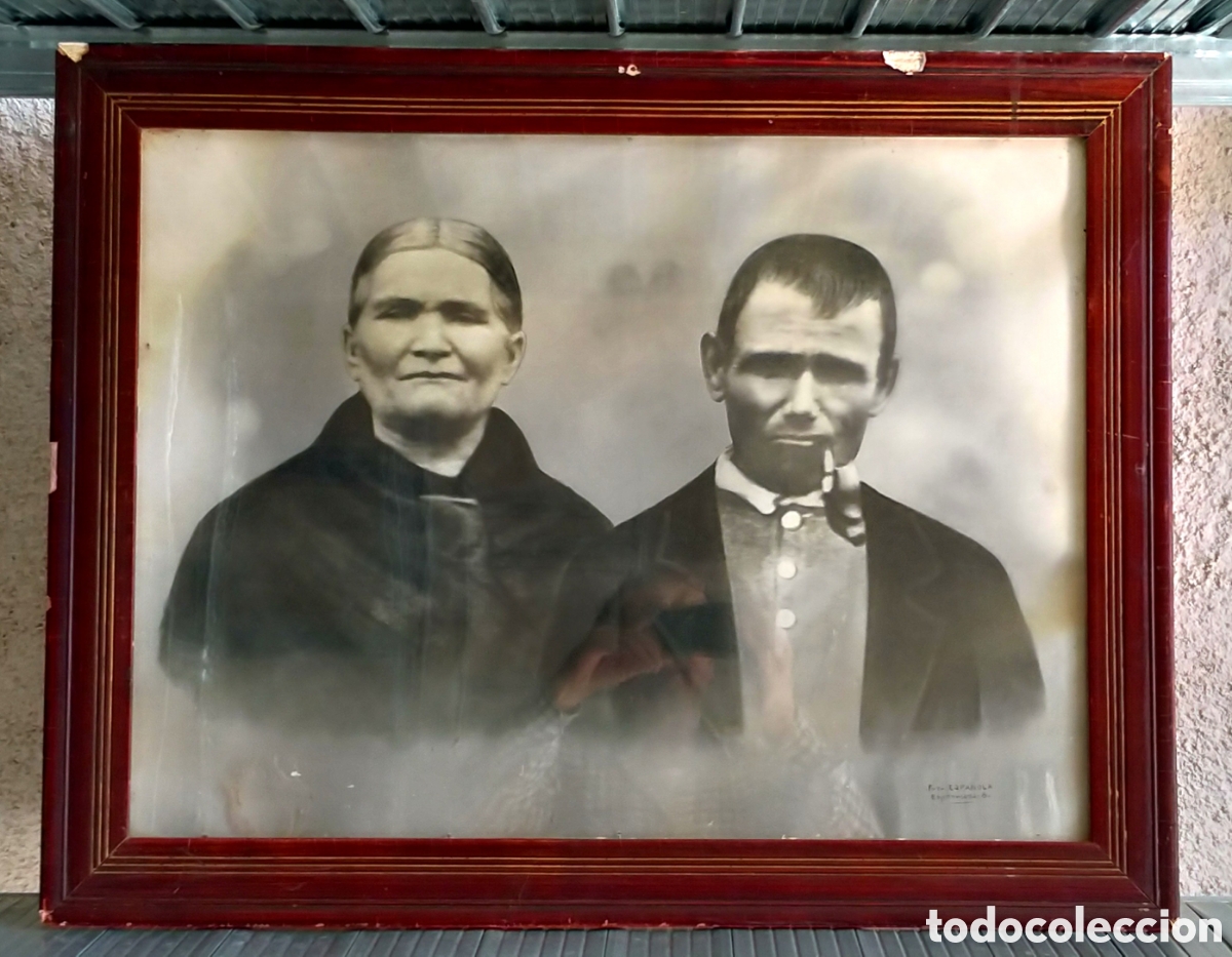 Fotograf&iacute;a antigua: Gran Retrato Matrimonio Foto al Carboncillo