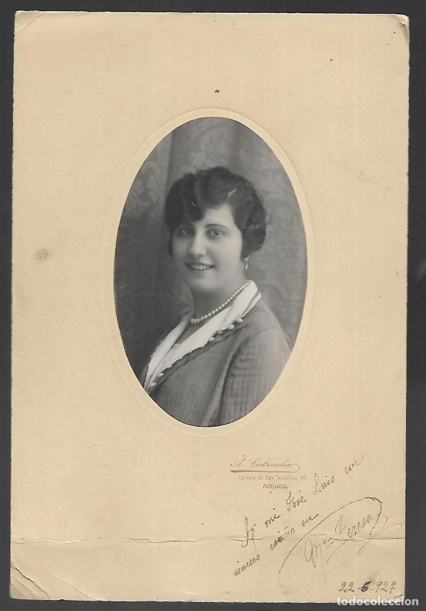 Alte Fotografie: E42- FOTO DE UNA DAMA - FOTO -CALVACHE -CARERA SAN JERONIMO,16 -MADRID DEDICADA EL 22-6-1.927