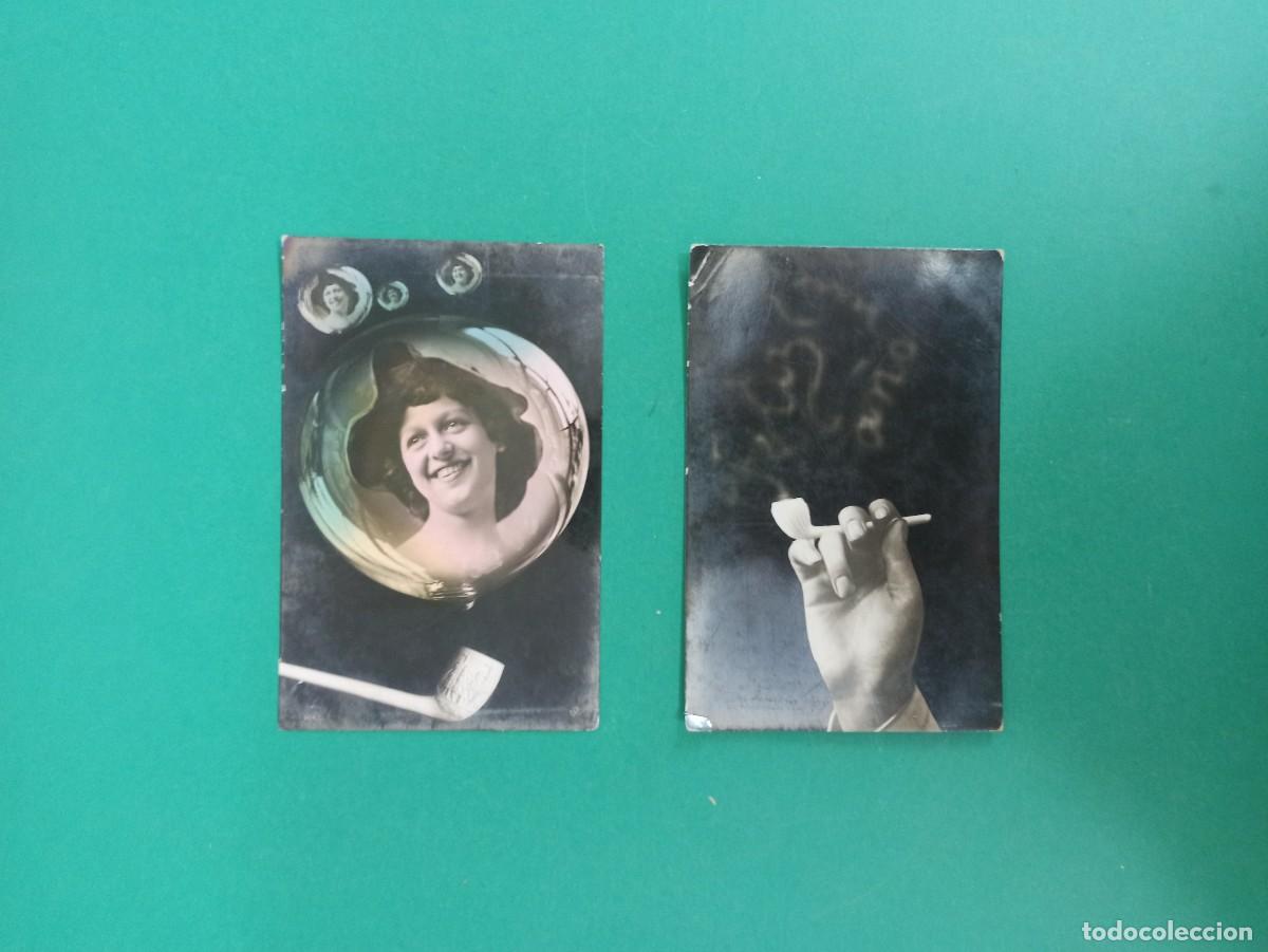 Fotograf&iacute;a antigua: 2 Originales y antiguas postales fotografias artisticas con pipa de fumar. Principio S. XX.