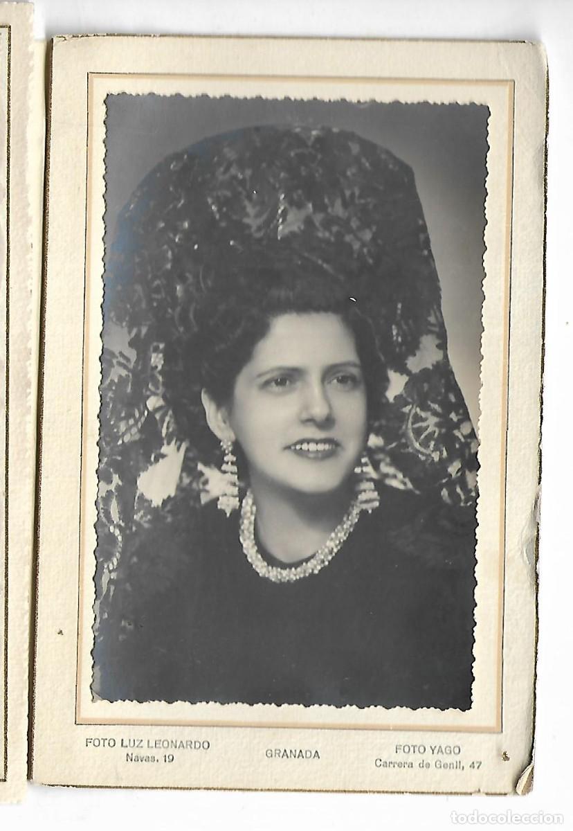 Alte Fotografie: M220-ANTIGUA FOTO DE UNA DAMA CON PEINETA Y MANTILLA FOTO- LEONARDO -NAVAS,19-GRANADA