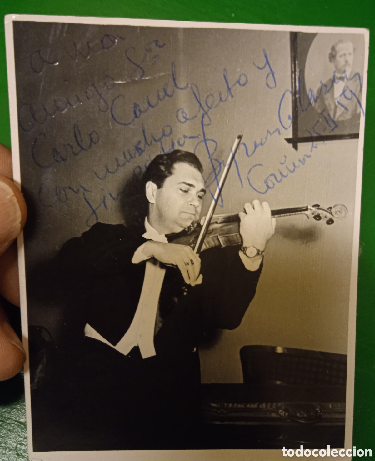 Fotografia antiga: Antigua fotograf&iacute;a dedicada firmada famoso m&uacute;sico violinista opera