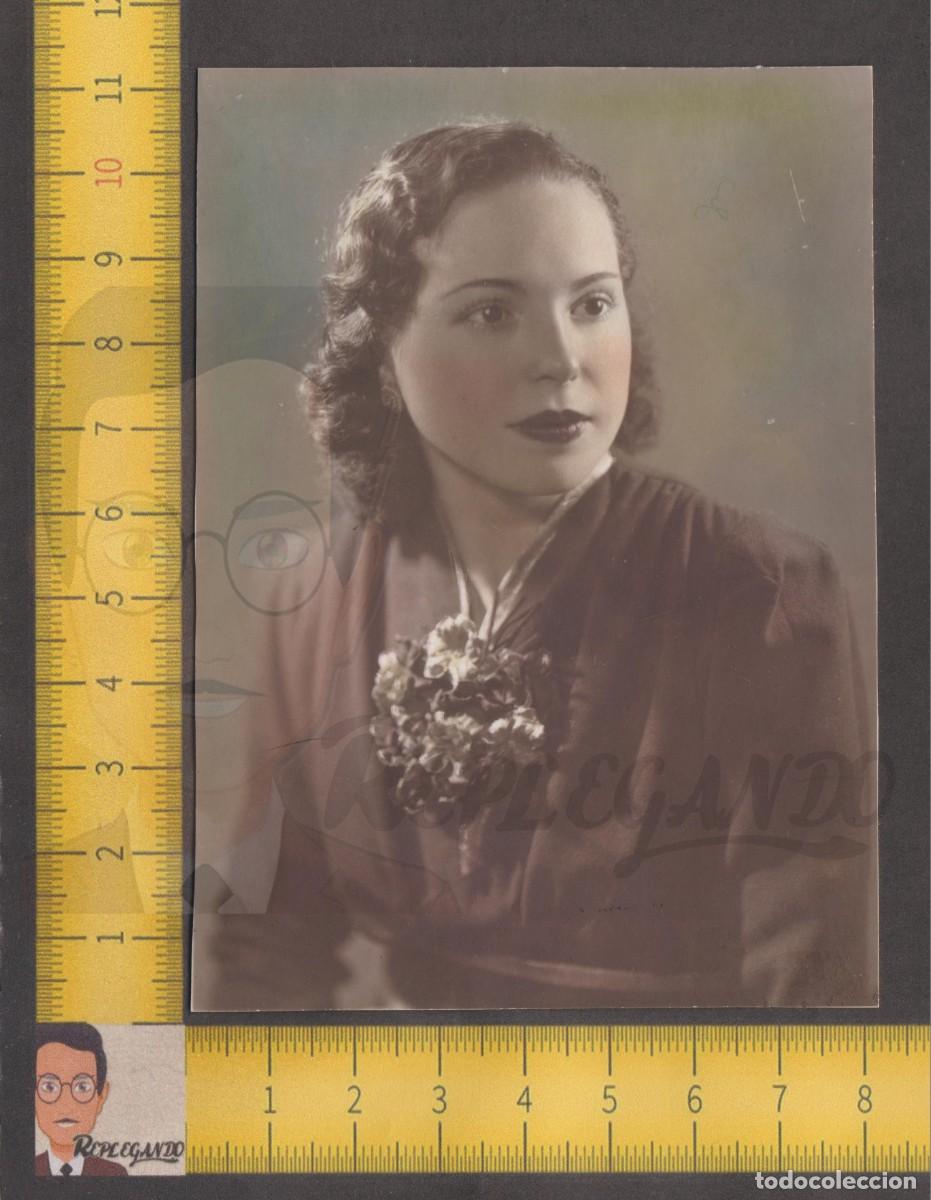 Fotograf&iacute;a antigua: RETRATO BELL&Iacute;SIMA CHICA JOVEN - FOTO ANTIGUA ESTUDIO A&Ntilde;OS 40 - GUAPA MUJER ESPA&Ntilde;A
