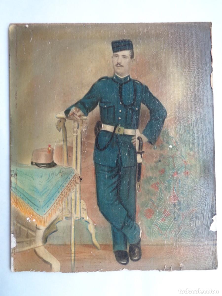 Fotograf&iacute;a antigua: FOTO DE ESTUDIO DE MILITAR DE ARTILLERIA MONTADA, COLOREADA POR JOSE RECUERDA .. 24 X 29 CM