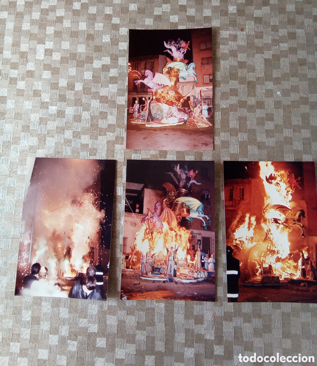 Fotograf&iacute;a antigua: Lote 4 fotograf&iacute;as Falla Lo Rat Penat 1991, en la calle y con fuego
