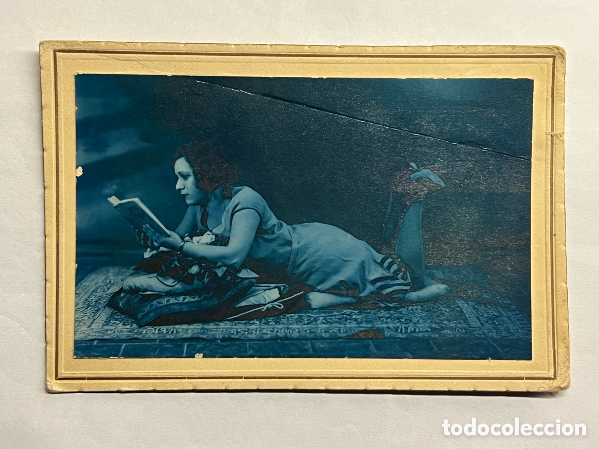 Fotografia antiga: CIANOTIPIA.. Fotografia antigua.. Joven lectora&hellip; MATARREDONA, fot&oacute;grafo (h.1920?)