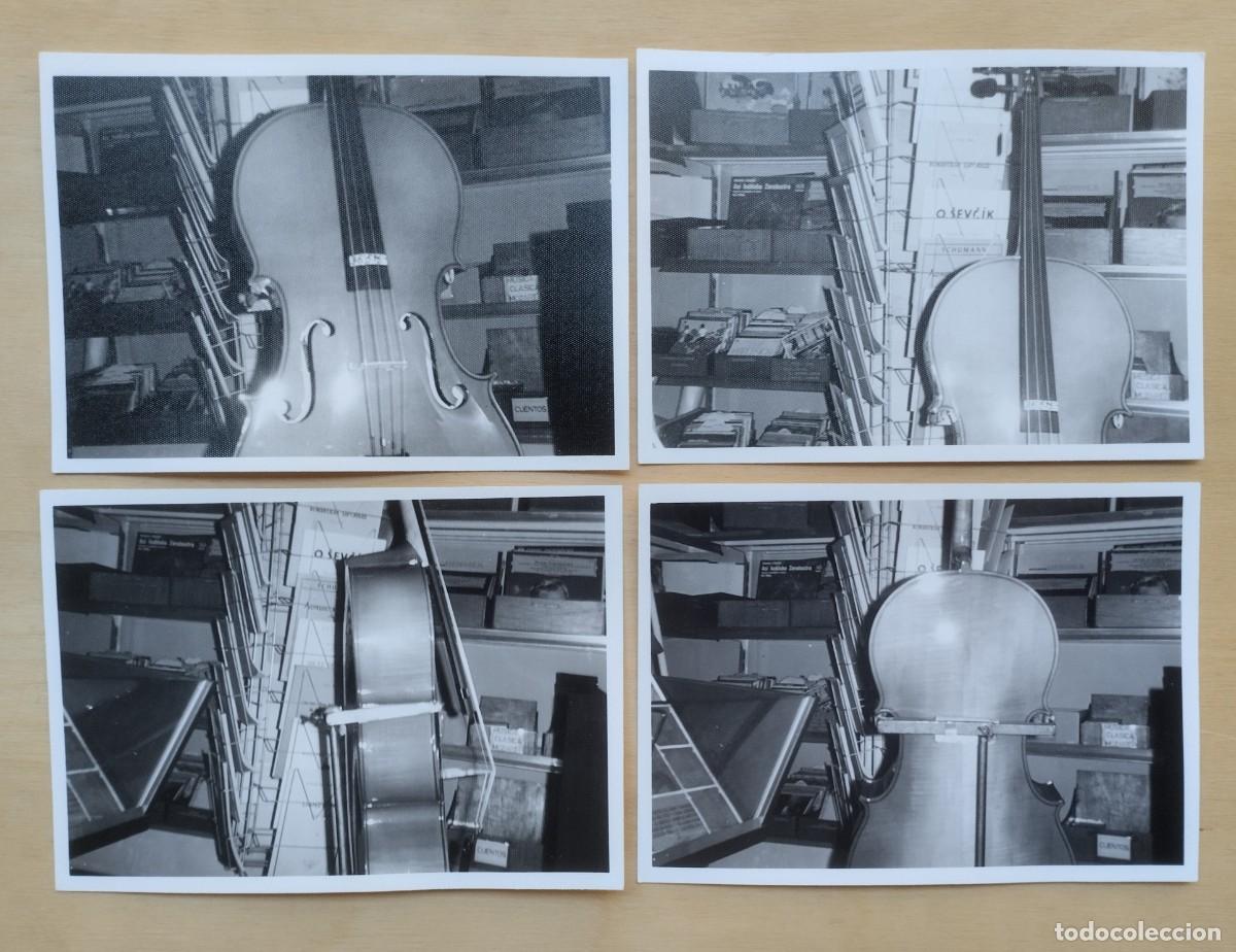 Fotograf&iacute;a antigua: Lote de fotograf&iacute;as antiguas en el interior de una tienda de discos o m&uacute;sica, a un Violoncello.