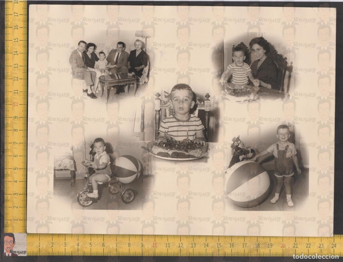 Antique Photography: NI&Ntilde;O CON TRICICLO PELOTA CABALLO JUGUETE TARTA CUMPLEA&Ntilde;OS - FOTO MONTAJE ANTIGUA A&Ntilde;OS 60 - ESPA&Ntilde;A