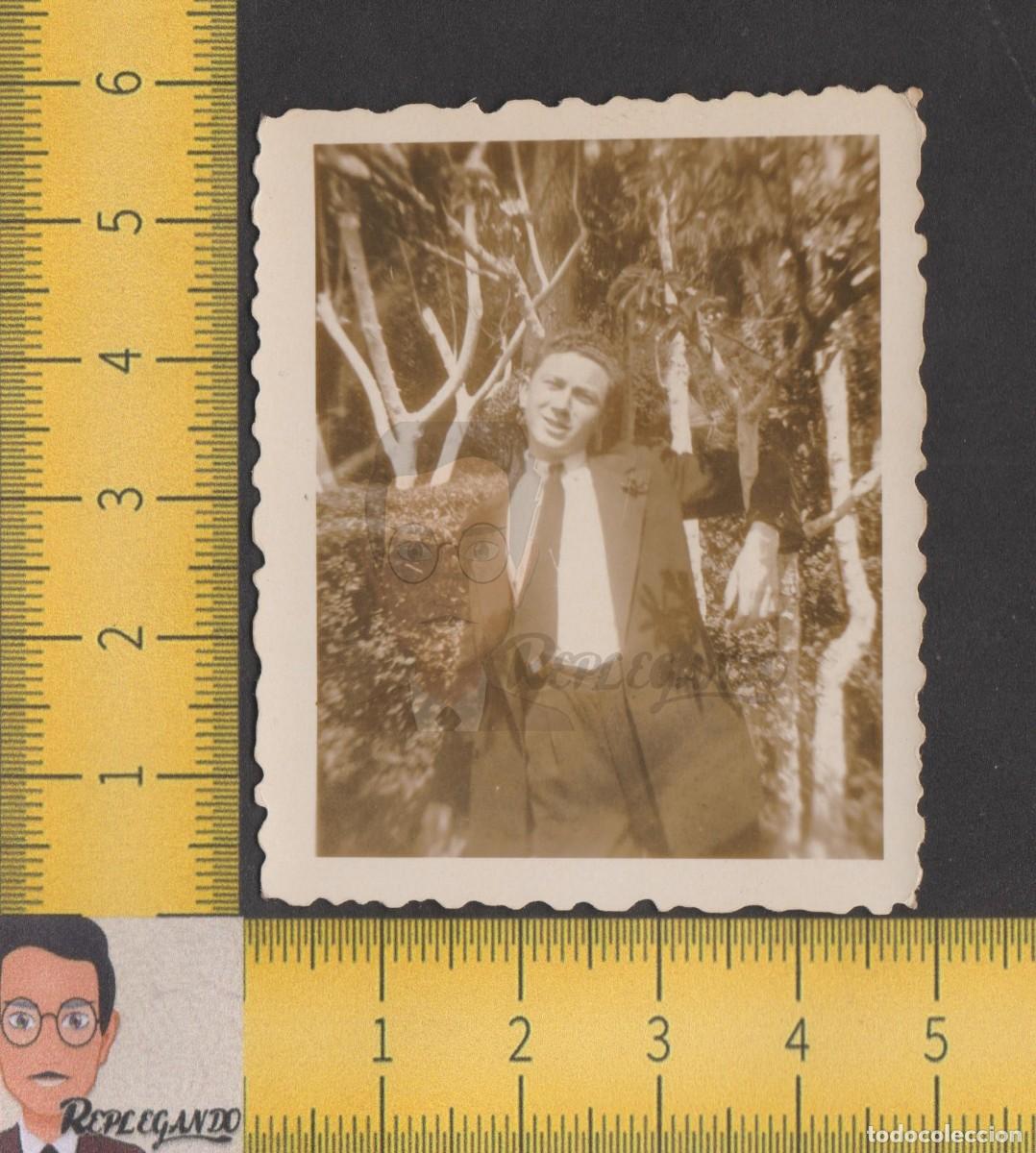 Alte Fotografie: GUAPO CHICO JOVEN POSA COLDADO DE RAMA &Aacute;RBOL - SEXY HOMBRE - FOTO ANTIGUA A&Ntilde;O 1950 - LGTB