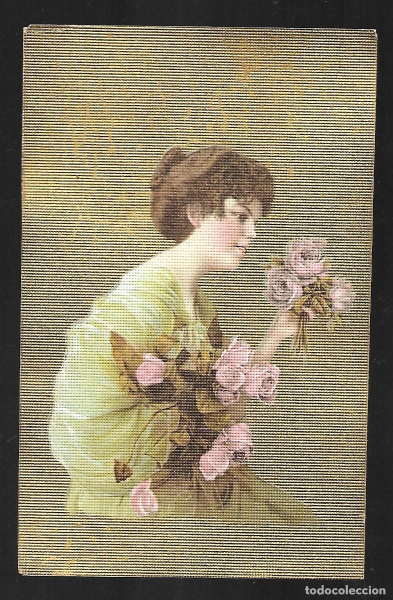 Fotografia antiga: M3- ANTIGUA FOTOGRAFIA EN PAPEL DE GRANULADO DE UNA DAMA CON FLORES