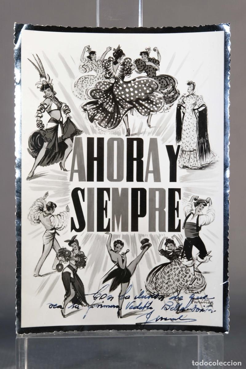 Photographie ancienne: Fotograf&iacute;a vintage de cartel de la obra Ahora y Siempre con dedicatoria a la artista Bella Dorita