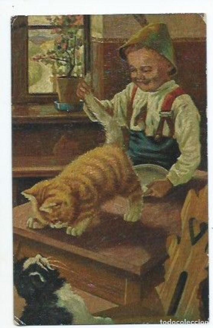 Fotograf&iacute;a antigua: &rdquo; NI&Ntilde;O CON GATOS &rdquo;.- ILUSTRACION DE EPOCA, NECKEREI, VON SIGM. FELIX LEHMANN