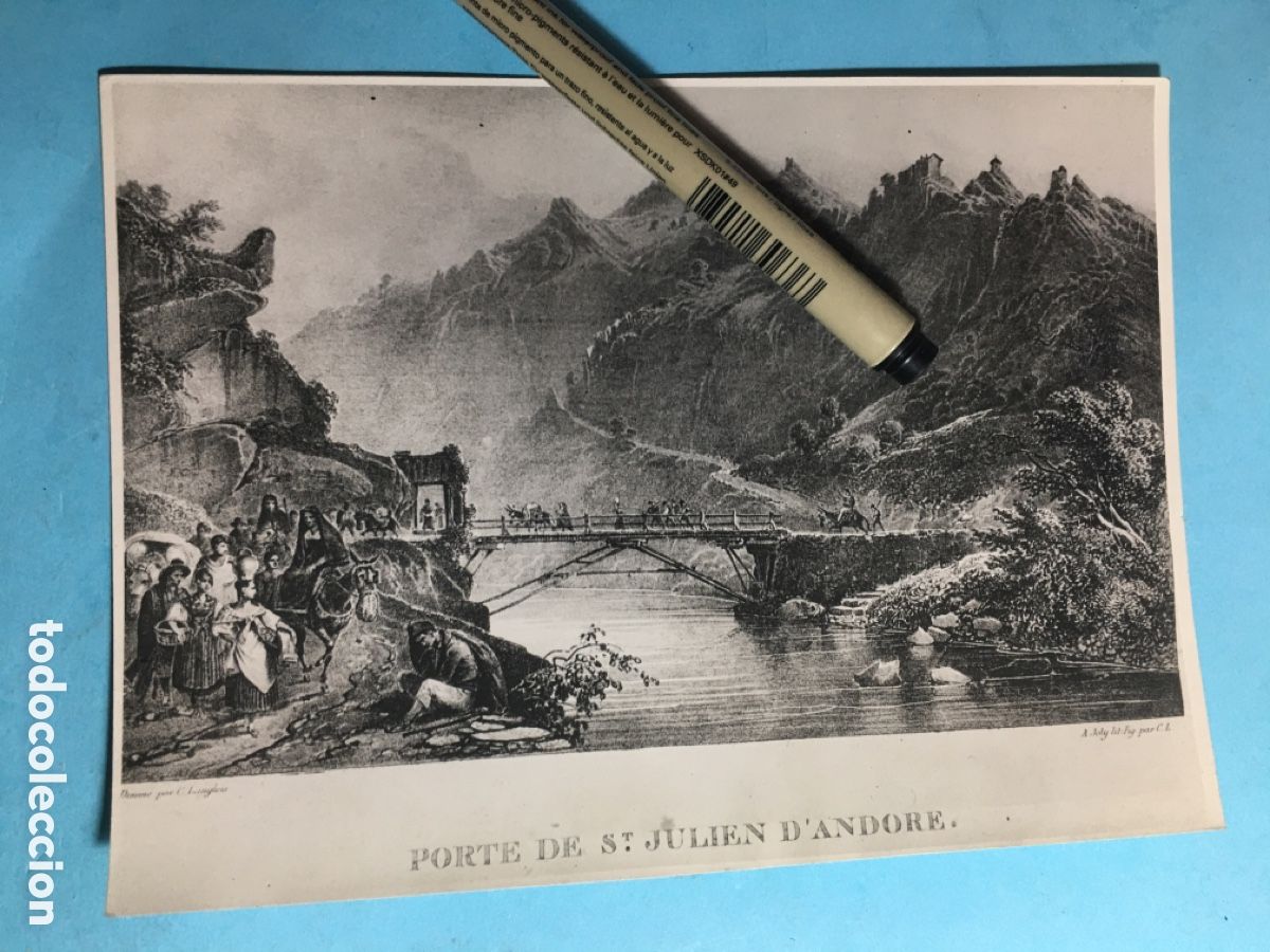 Fotograf&iacute;a antigua: ANTIGUA FOTO DE LA LITOGRAF&Iacute;A ''PUERTA DE SAN JULI&Aacute;N DE ANDORRA'' AUTORES JEAN-CHARLES LANGLOIS Y A.