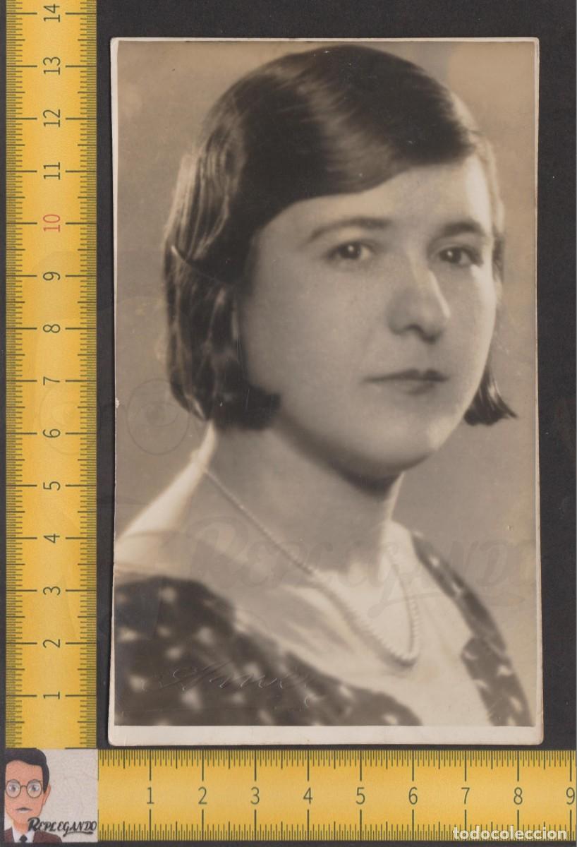 Antique Photography: RETRATO BELLA GUAPA MUJER - CHICA JOVEN COLLAR PERLAS PELO REPEINADO - FOTO ANTIGUA ESTUDIO A&Ntilde;OS 40