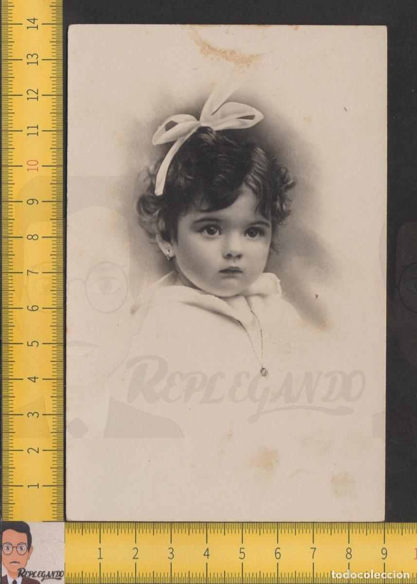 Fotografia antica: RETRATO NI&Ntilde;A GRANDES OJOS NEGROS Y LAZO BLANCO EN EL PELO - FOTO ANTIGUA ESTUDIO A&Ntilde;OS 10 - ESPA&Ntilde;A
