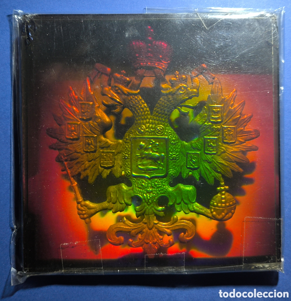 Alte Fotografie: Antiguo holograma de un escudo de armas ruso en cristal.