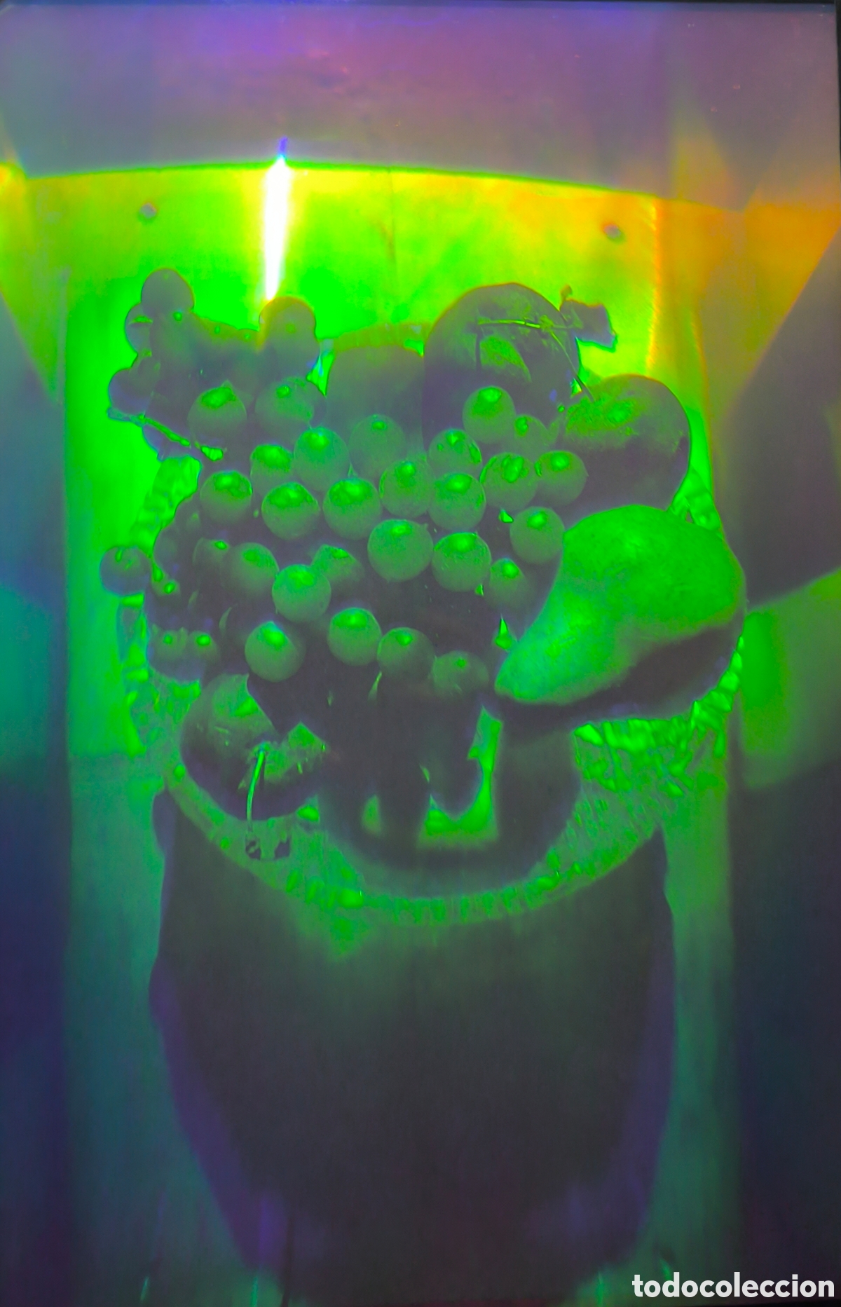 Alte Fotografie: Holograma en cristal transparente de un bodeg&oacute;n. A&ntilde;os 70/80