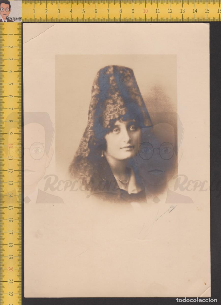Fotografia antica: RETRATO MUJER SERIA MANTILLA ENCAJE NEGRO Y PEINETA - FOTO ANTIGUA ESTUDIO A&Ntilde;OS 30 - FOLKLORE ESPA&Ntilde;A