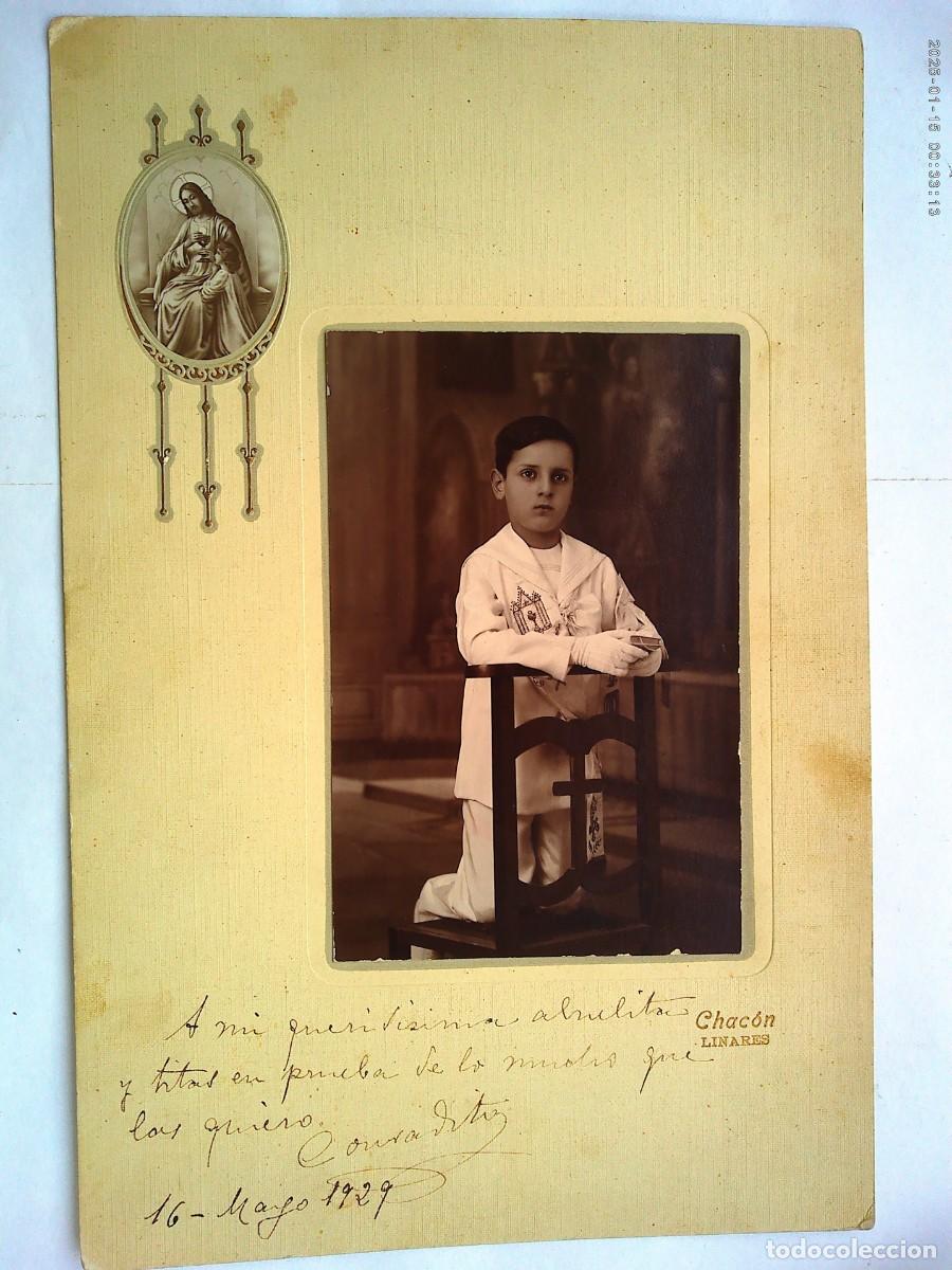 Antique Photography: FOTO DE ESTUDIO DE NI&Ntilde;O DE PRIMERA COMUNION, 1929 . DE CHACON , LINARES ..... 19,5 X 29,5 CM