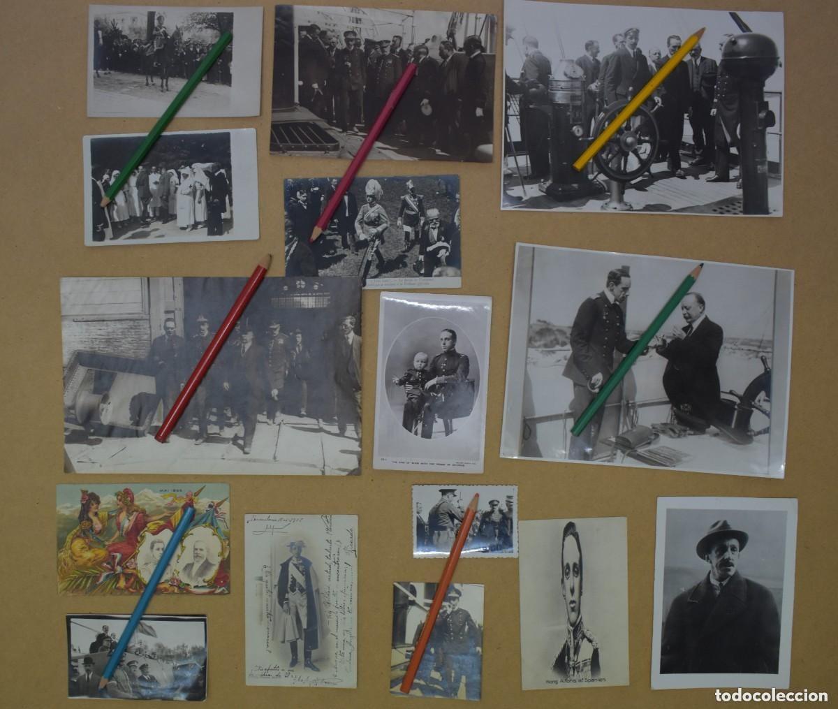 Fotograf&iacute;a antigua: Lote de 14 fotos originales y una postal coloreada sobre Alfonso XIII.