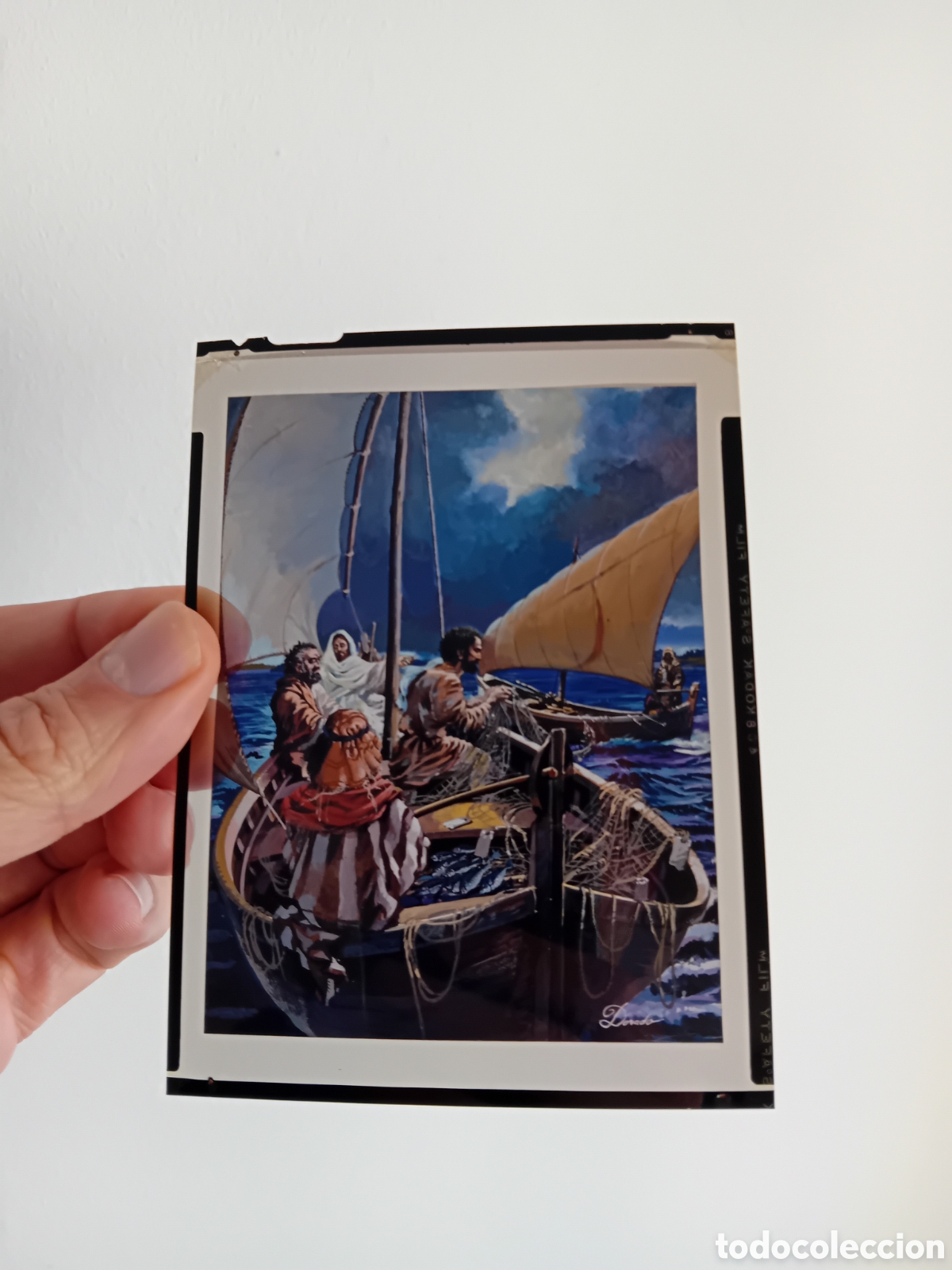 Fotograf&iacute;a antigua: DIAPO PLACA MEDIO FORMATO DIBUJO BIBLIA JESUSCRISTO. FIRMADO POR DORADO. A&Ntilde;OS 80