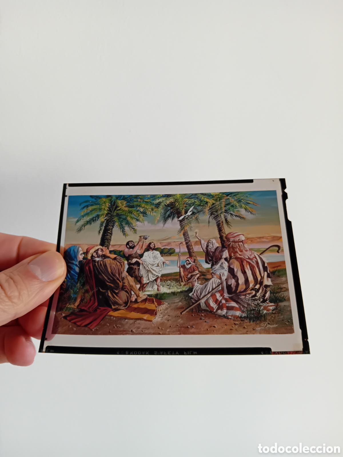 Fotograf&iacute;a antigua: DIAPO PLACA MEDIO FORMATO DIBUJO BIBLIA JESUSCRISTO RELIGION. FIRMADO POR DORADO. A&Ntilde;OS 80