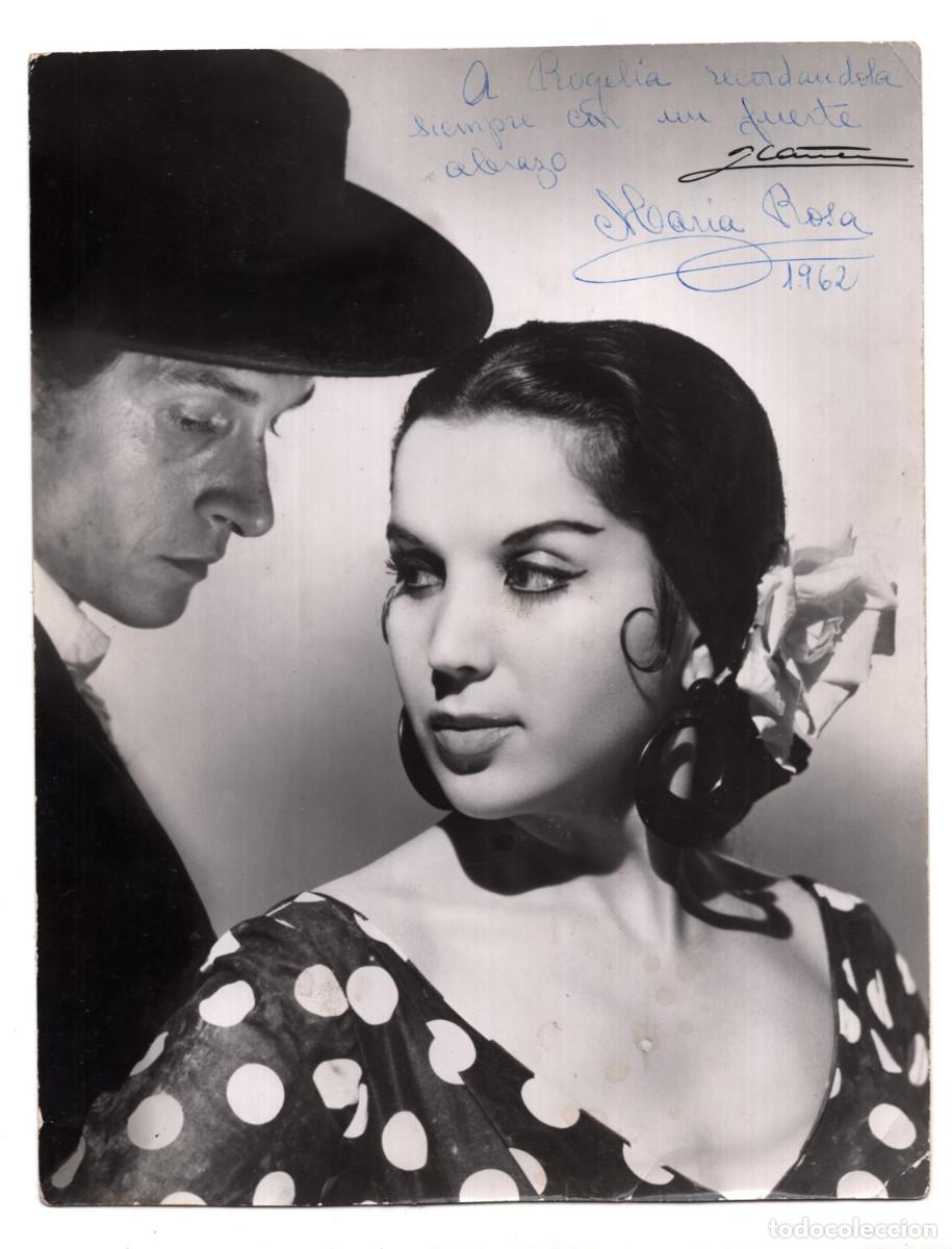 Fotograf&iacute;a antigua: BAILAORA DE FLAMENCO Y UN HOMBRE CON SOMBRERO, FIRMADA POR MARIA ROSA Y FECHADA EN 1962