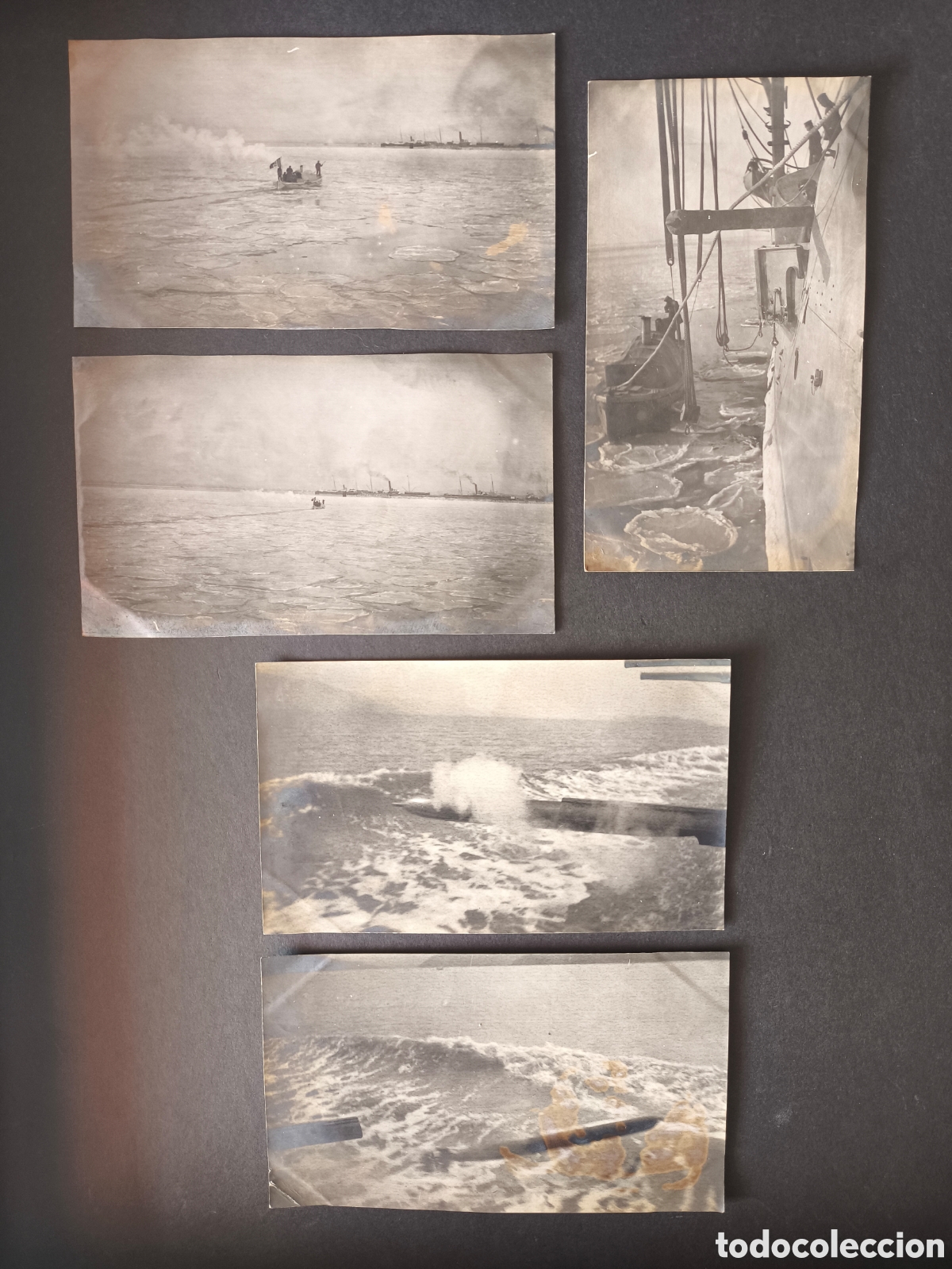 Fotograf&iacute;a antigua: Antiguas fotograf&iacute;as Barco Destructor Marina Italiana lanzando torpedo arriando bote en mar helada