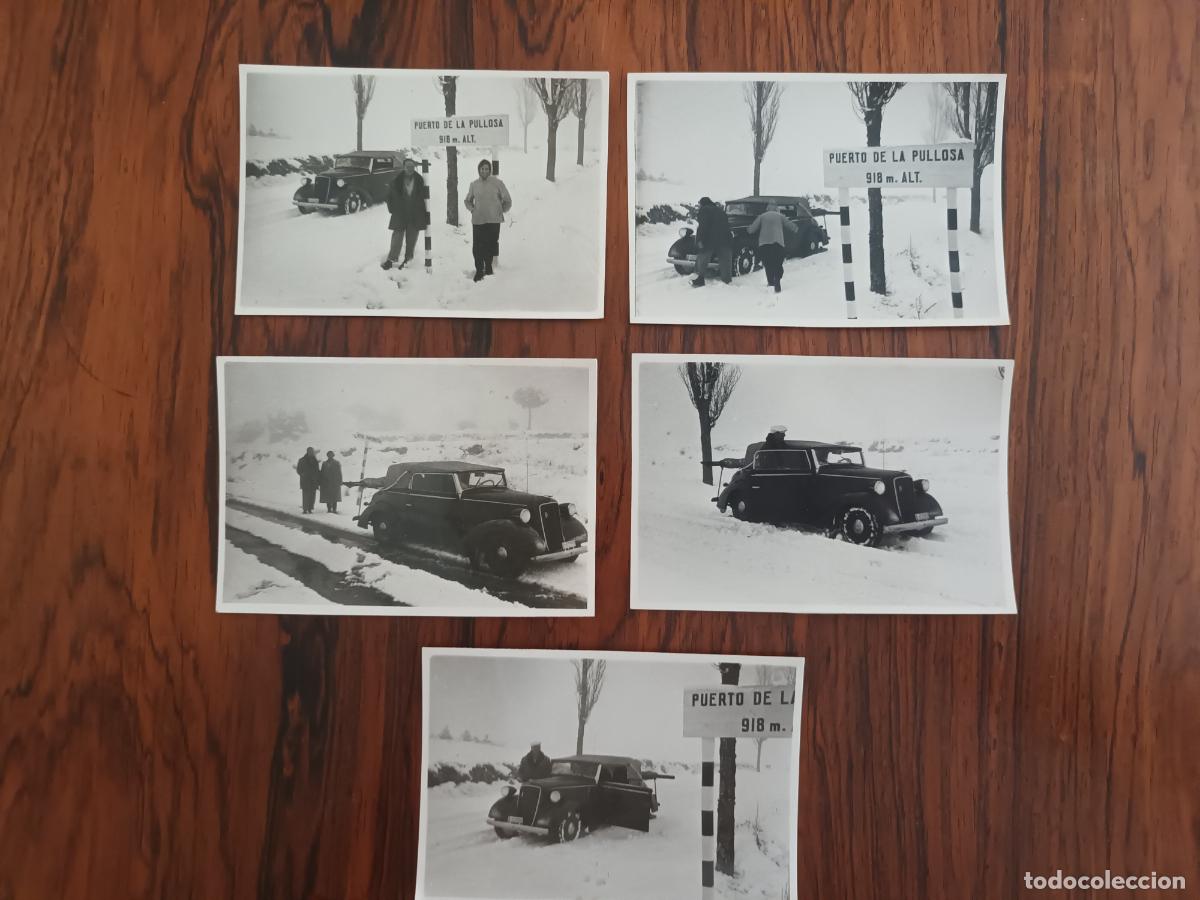 Fotograf&iacute;a antigua: LOTE FOTOGRAF&Iacute;AS COCHE ANTIGUO EN EL PUERTO DE LA POLLOSA. MOIA. NIEVE.