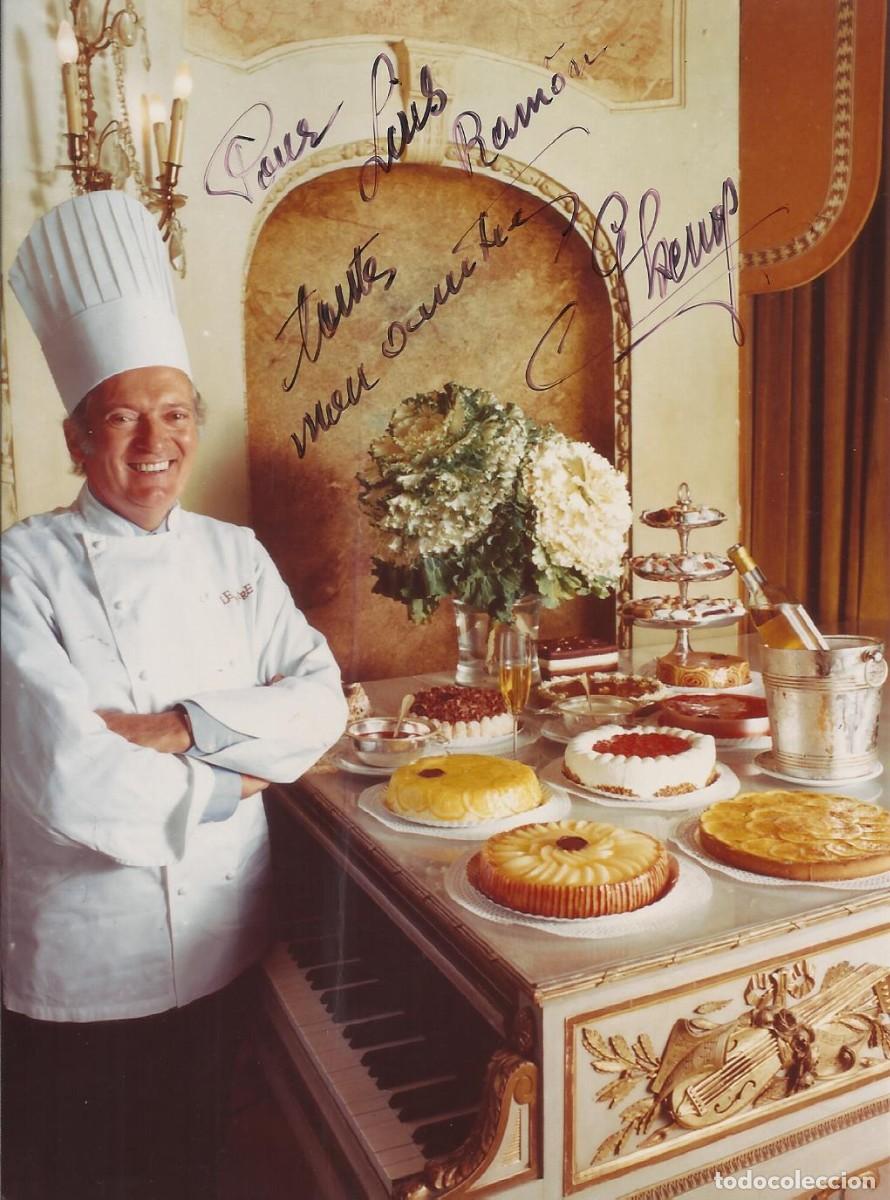 Fotograf&iacute;a antigua: Gaston Lenotre. Chef. Cocina. Francia. 1996. Fotograf&iacute;a firmada y dedicada, 17,5x13 cm.