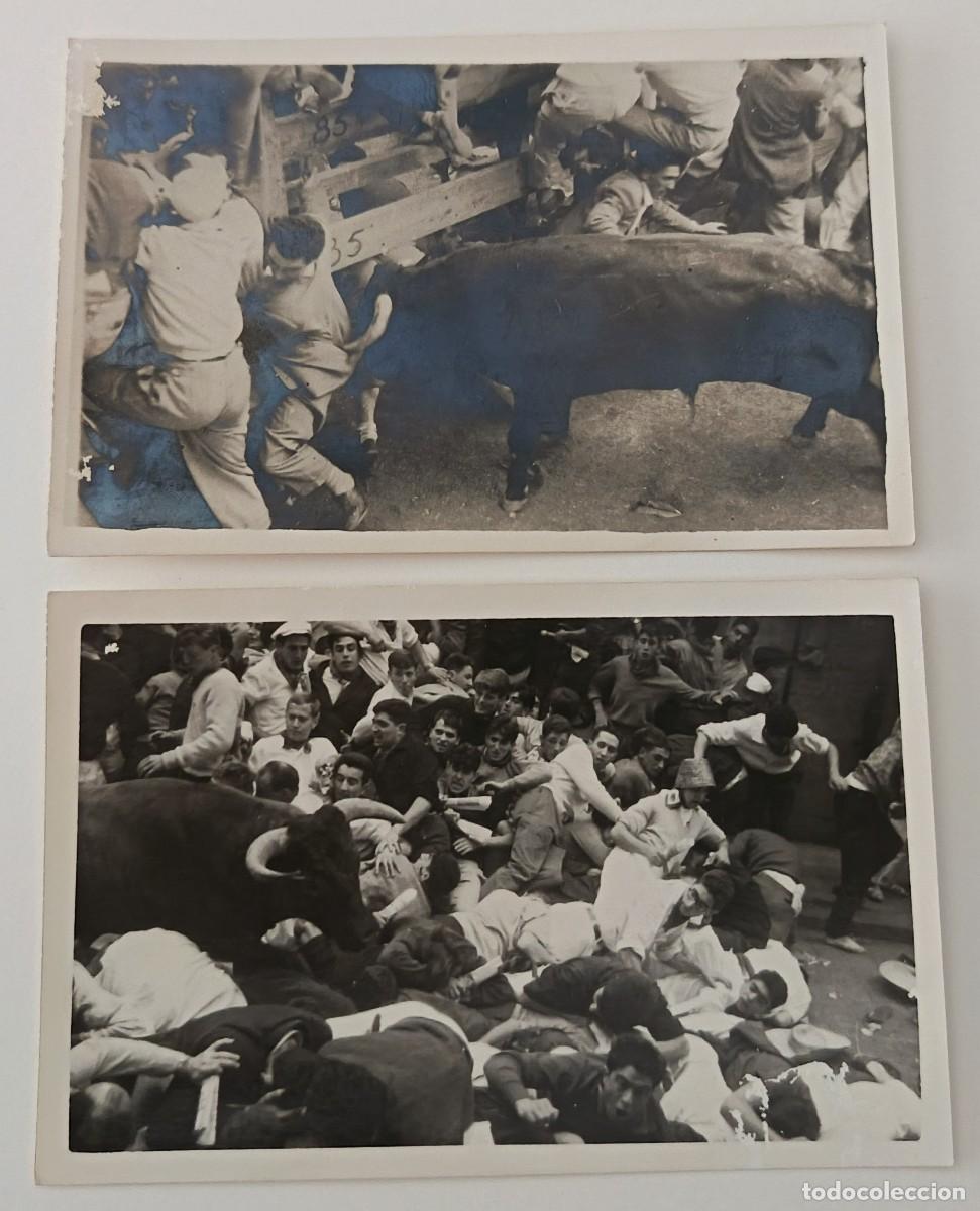 Fotograf&iacute;a antigua: 2 Fotografias. Encierro de los San Fermines. De Zubieta y Retegui. Foto estudio Pamplona. Antiguas.