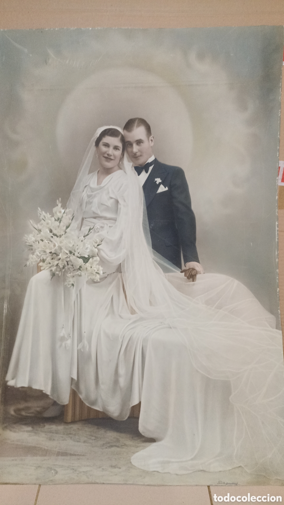 Fotograf&iacute;a antigua: Gran Fotograf&iacute;a de Boda Original Art D&eacute;co (89x60 cm) - Estudio Daguerre c. 1930