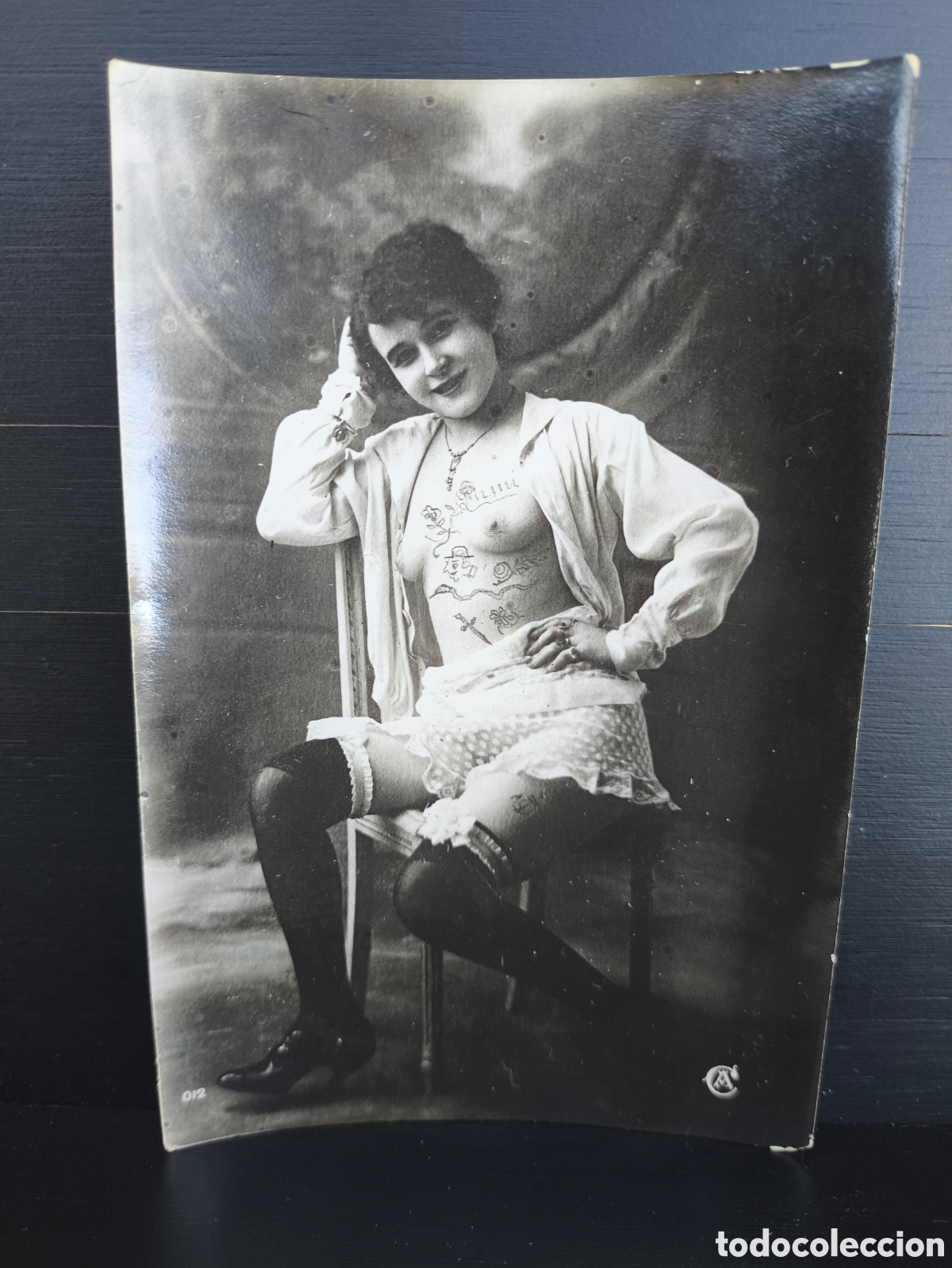 Fotograf&iacute;a antigua: Antigua fotograf&iacute;a mujer desnuda tatuajes lencer&iacute;a retrato fotogr&aacute;fico estudio art&iacute;stico Ed. CA 012