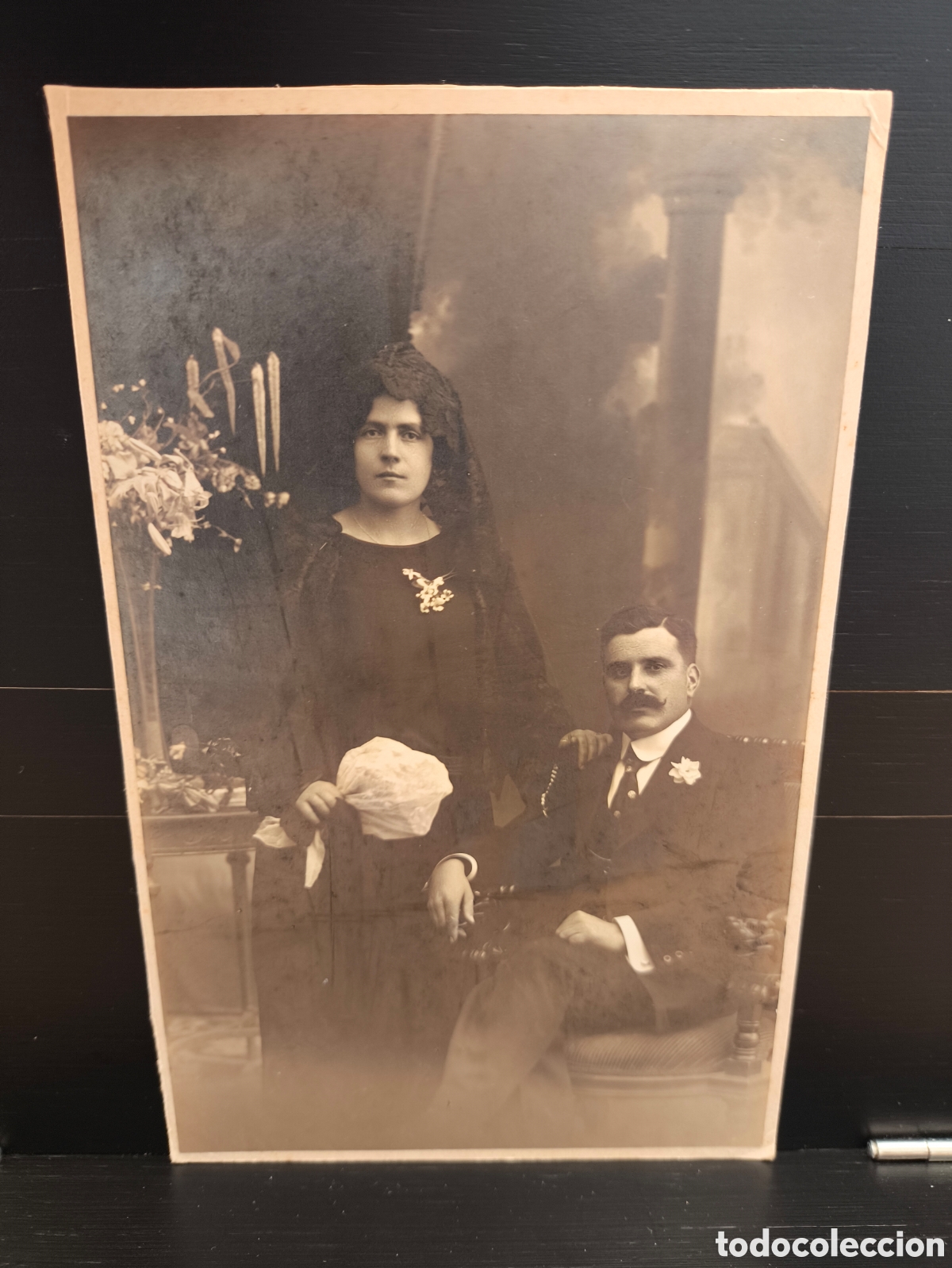 Alte Fotografie: Antigua fotograf&iacute;a estudio fotogr&aacute;fico soporte de cart&oacute;n retrato de boda de pareja alta sociedad